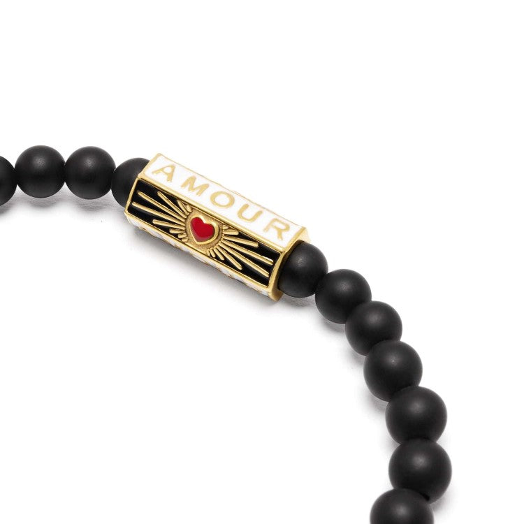 T.M.J Amour "Love" Evil Eye Black Onyx bead bracelet, 6mm beads, stylish accessory with protective evil eye charm.