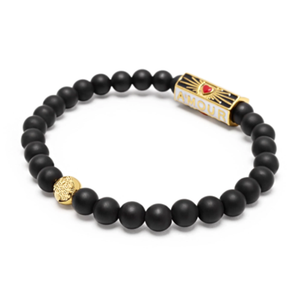T.M.J Amour "Love" evil eye black onyx bead bracelet with 6mm beads, stylish jewelry accessory for protection and elegance.