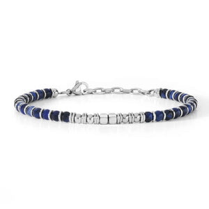 Men's blue tiger eye bead bracelet with stainless steel accents, featuring natural tiger eye stones and stylish design.