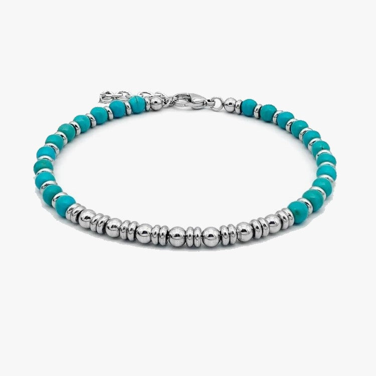 Natural stone beaded bracelet with stainless steel accents for men, featuring tiger eye beads and stylish design.