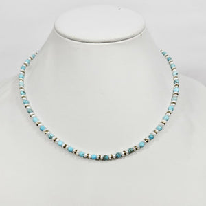 T.M.J mini beaded necklace with pearls and turquoise beads, 45cm length, elegant jewelry accessory.
