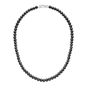Men's medium black freshwater pearl beaded necklace by T.M.J, featuring silver accents and 45cm length.