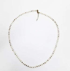 Mini beaded necklace by T.M.J with pearls and stainless steel spacer beads, 45cm silver-toned chain, elegant jewelry accessory