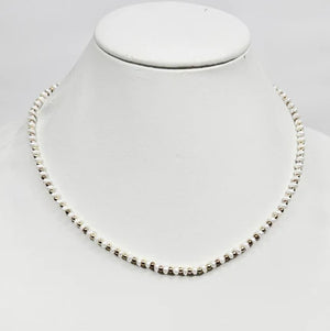 Silver mini beaded necklace with pearls and stainless steel spacer beads, 45cm length, by T.M.J, featuring elegant jewelry design