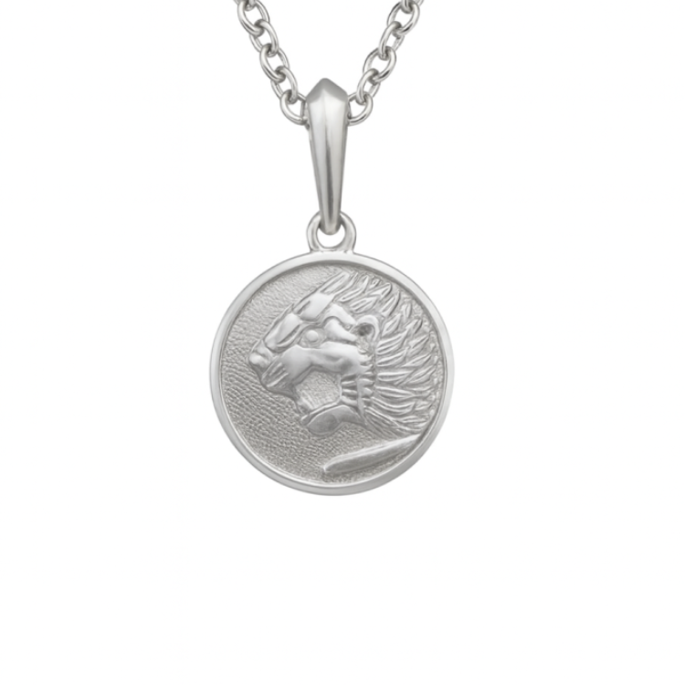Stainless steel beaded necklace with Nemean Lion pendant inspired by Greek mythology, featuring a detailed Lion design.