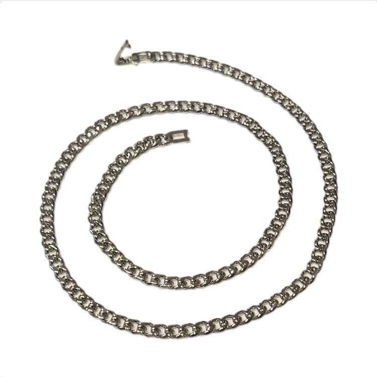 Men’s 5mm stainless steel curb chain necklace by T.M.J, showing the textured links and 50cm length on a white background.