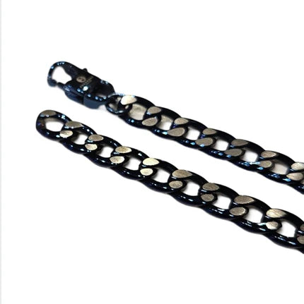 Men’s 7mm blue stainless steel Cuban curb chain necklace by T.M.J, featuring a bold and stylish chain design.