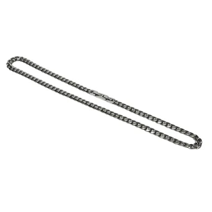 Men’s 7mm hypoallergenic stainless steel curb chain necklace by T.M.J, showing a durable, polished men's chain.