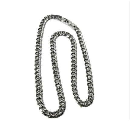 Men’s 7mm hypoallergenic stainless steel curb chain necklace by T.M.J, displayed on a neutral background.