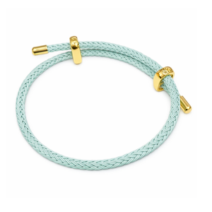 Blue genuine 4mm braided stainless steel leather bracelet with gold-tone accents by T.M.J.