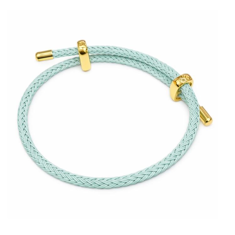 Blue genuine 4mm braided stainless steel leather bracelet with gold-tone accents by T.M.J.
