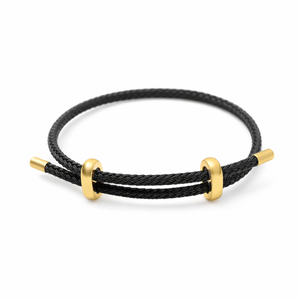 Blue leather bracelet with genuine 4mm braided stainless steel and gold-tone accents, stylish T.M.J leather bracelet.