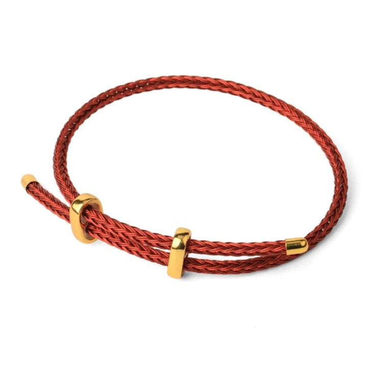 Blue genuine 4mm braided stainless steel leather bracelet with gold-tone accents by T.M.J.
