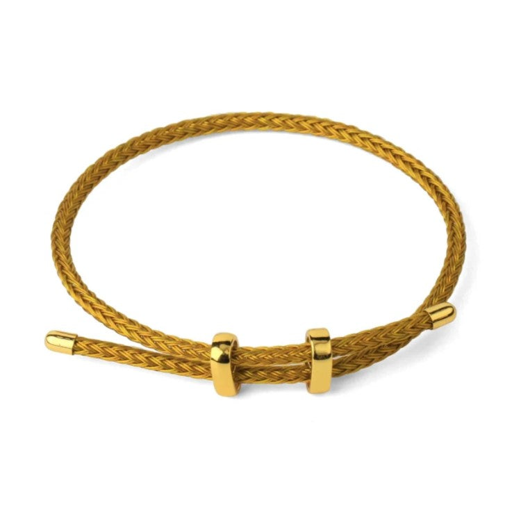 Blue leather bracelet with genuine 4mm braided stainless steel and gold-tone accents by T.M.J.
