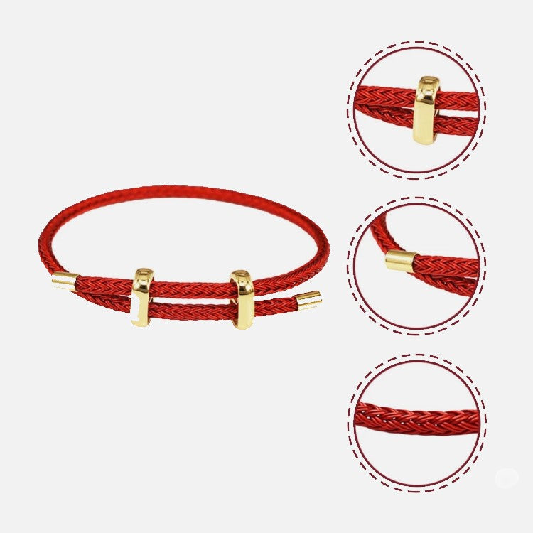 Genuine 4mm blue braided stainless steel leather bracelet with gold-tone accents by T.M.J, featuring a stylish, durable design.