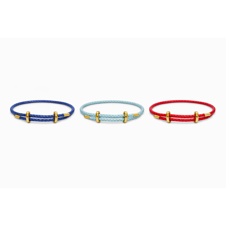 Genuine 4mm braided red leather bracelet by T.M.J with gold-tone accents and adjustable clasp for a stylish look.