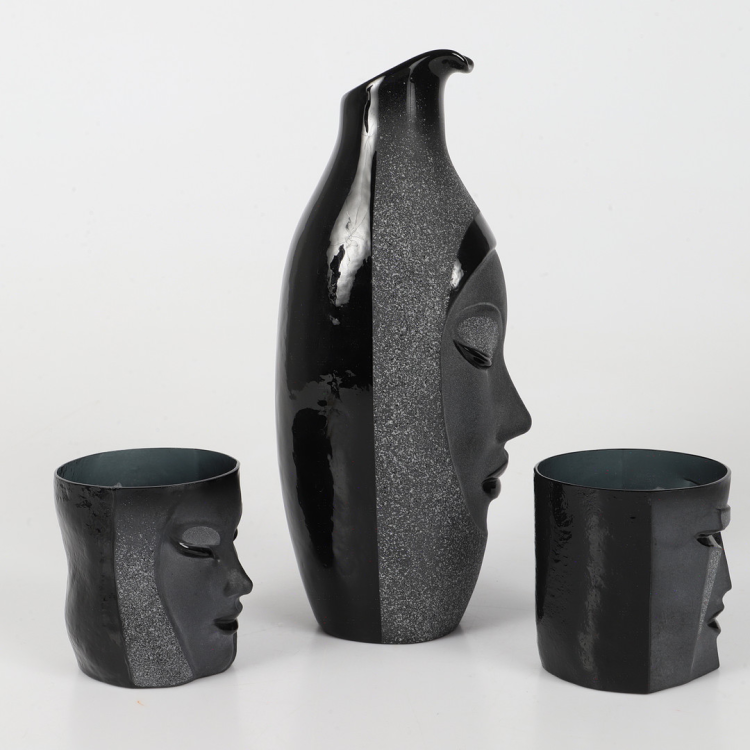 Electra Vase by T.M.J Maleras Crystal Sweden, mouth-blown black crystal with sandblasted finish, elegant decorative vase.