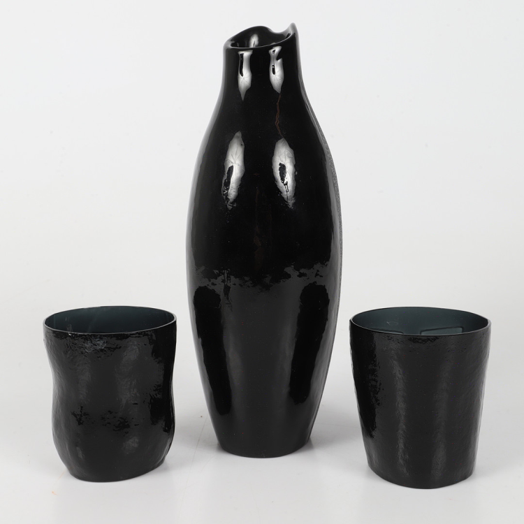 Electra Vase by T.M.J, Maleras Crystal Sweden, mouth-blown and sandblasted black crystal vase with elegant design.