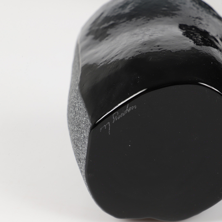 Electra Vase by T.M.J, mouth-blown and sandblasted black crystal Maleras Crystal Sweden, showcasing a sleek, modern design.