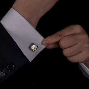 Silver T.M.J Steampunk Gear Cufflinks with intricate mechanical gear design for a stylish, vintage-inspired accessory.