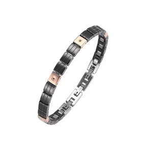 Luxury handmade men's stainless steel and black ceramic CZ stone bracelet featuring metal design by T.M.J.