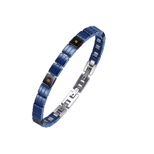 Stainless steel luxury handmade men's blue ceramic CZ stone bracelet with metal design by T.M.J.