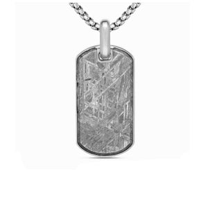 Aletai Meteorite pendant by T.M.J, stainless steel pendant featuring a meteorite insert, displayed on a neutral background.