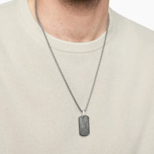 Aletai Meteorite pendant by T.M.J, stainless steel necklace featuring a textured meteorite stone pendant.