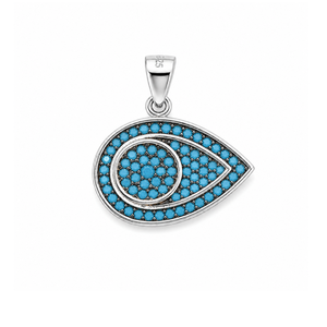 Sterling silver Evil Eye Pendant from T.M.J called Azure Guardian, featuring a detailed protective eye design.