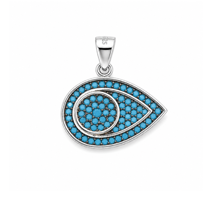 Sterling silver Evil Eye Pendant from T.M.J called Azure Guardian, featuring a detailed protective eye design.
