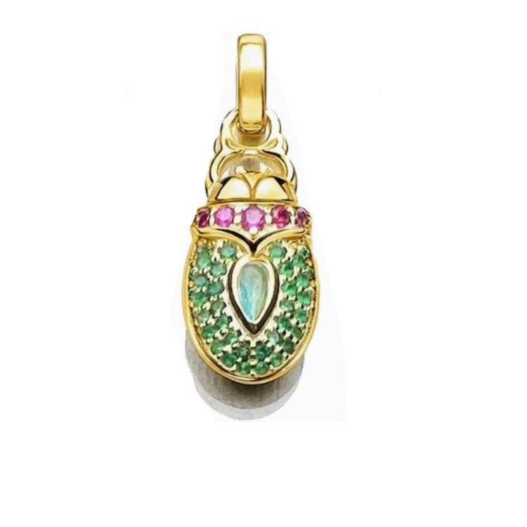 Silver and gold plated Sun Beetle pendant with stone set design from T.M.J, featuring an intricate beetle shape and detailed craftsmanship.