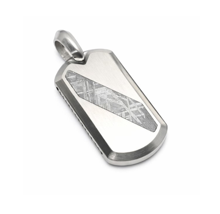 Gibeon meteorite and tungsten pendant by T.M.J, showcasing a sleek pendant with meteorite and tungsten elements.