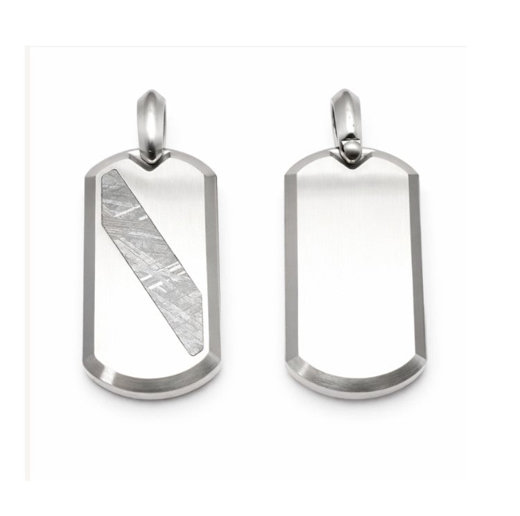 Gibeon meteorite and tungsten pendant by T.M.J, showcasing a unique meteorite slice with sleek tungsten setting.