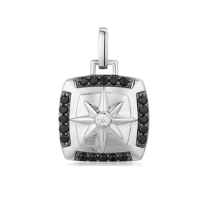 Sterling silver Lumen Seal pendant by T.M.J featuring a black cubic zirconia stone, showcasing intricate design and craftsmanship.