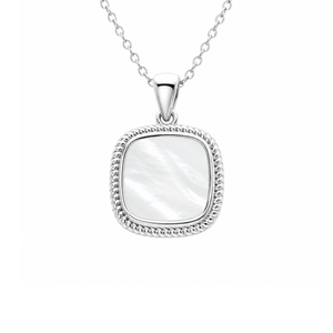 Sterling silver moon shell pendant with mother of pearl, featuring a delicate, polished design ideal for jewelry accessories.