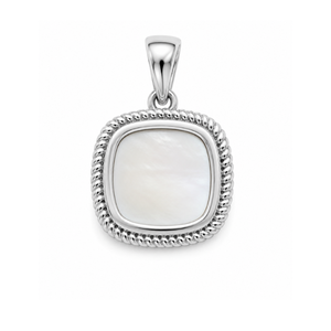 Sterling silver pendant with a moon shell and mother of pearl, featuring a polished, organic design from T.M.J.