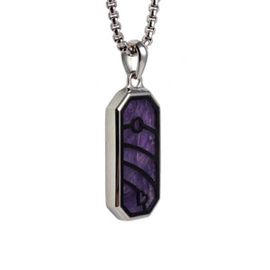 T.M.J Quantum Trace Amethyst inlay pendant necklace with stainless steel chain, featuring a polished amethyst stone.