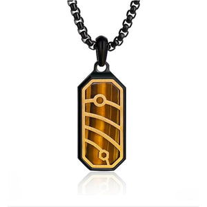 Yellow tiger eye pendant necklace with black PVD plated stainless steel chain, featuring a sleek, polished pendant.