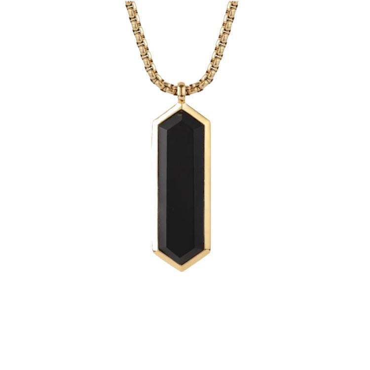 Stainless steel gold plated agate pendant with chain, T.M.J pendant jewelry featuring polished gemstone and elegant design.