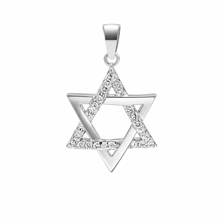 Sterling silver 925 Star of David pendant with CZ stone, featuring a hexagram design, on a necklace chain.