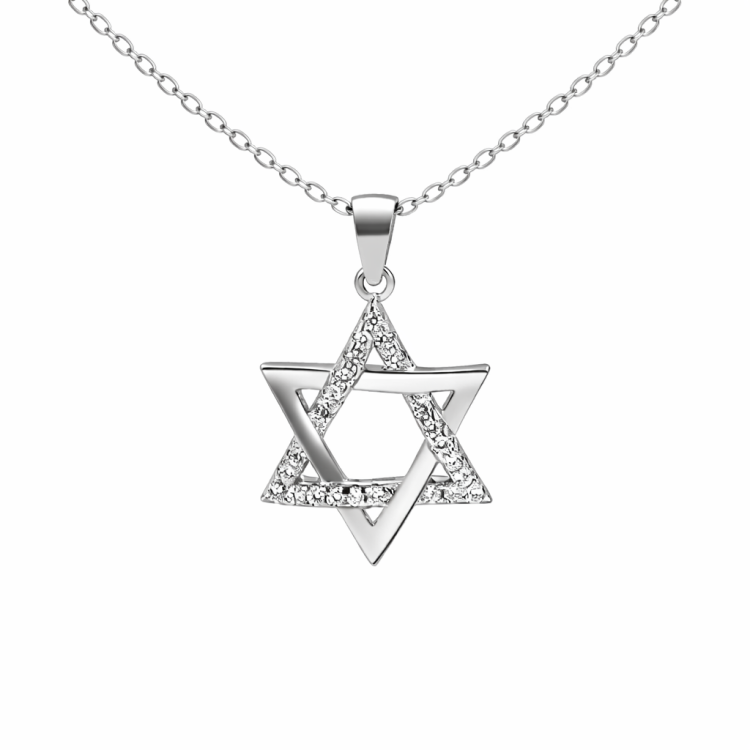 Sterling silver 925 Star of David pendant with CZ stone, featuring a hexagram design on a necklace chain.