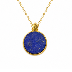 Sterling silver, gold, and lapis lazuli pendant from T.M.J featuring a detailed, elegant jewelry design.
