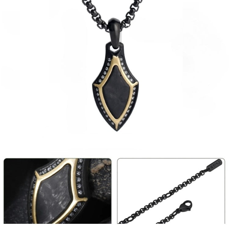 T.M.J CarbonEdge stainless steel pendant with forged carbon inlay, elegant jewelry pendant for women, stylish and modern accessory.