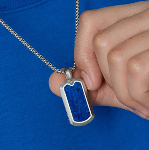 Lapis Valor Pendant for Her featuring stainless steel and natural lapis lazuli, showcasing the elegant pendant design.
