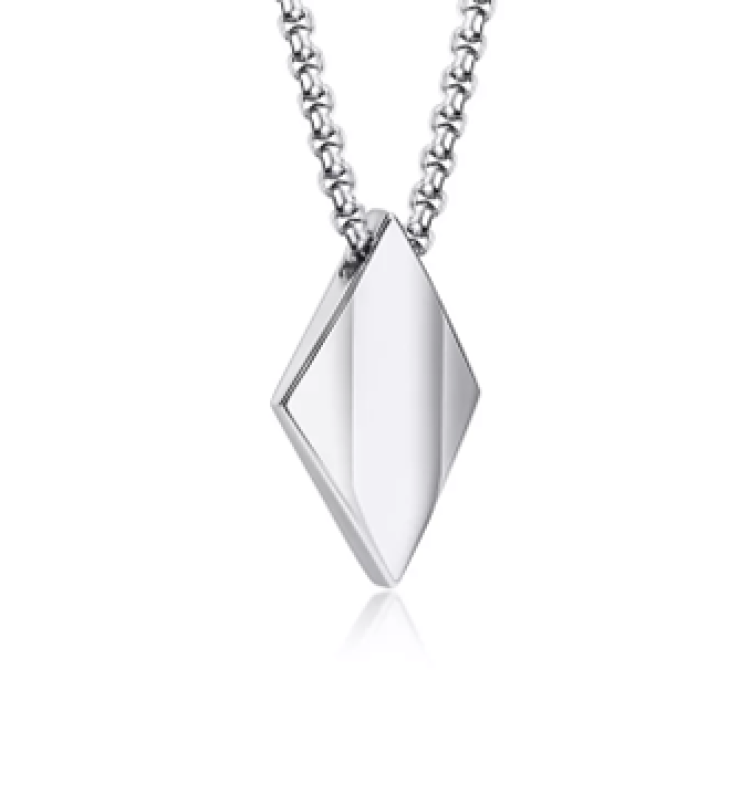 Stainless steel geometric diamond-shaped pendant with chain, elegant jewelry for women from T.M.J.