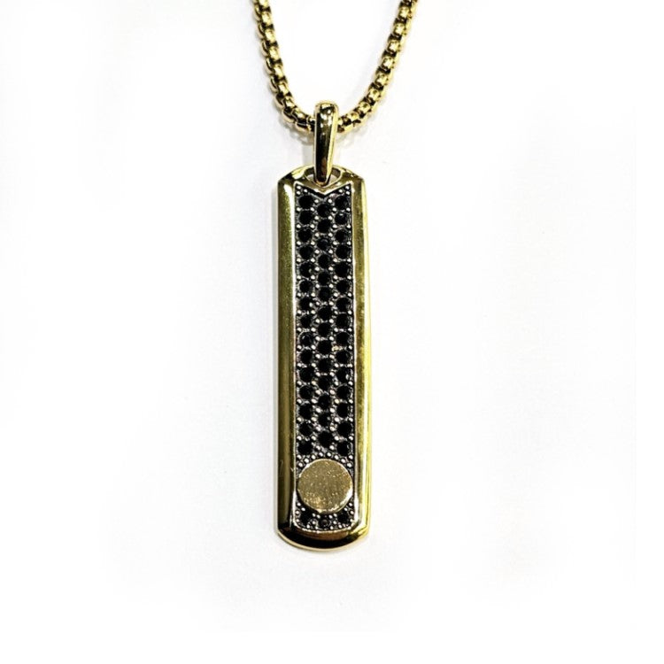Silver stainless steel pendant with gold-plated or silver cubic zirconia, featuring a sleek, elegant design.