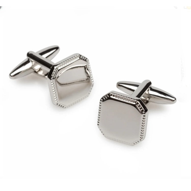 T.M.J engraved square cufflinks for men, plain metal design with a polished finish, stylish accessory for formal attire.