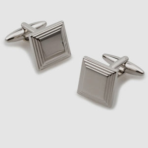 T.M.J plain metal engraved men's cufflinks with a classic style, featuring a sleek, polished design for formal wear.
