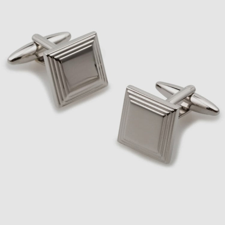T.M.J plain metal engraved men's cufflinks with a classic style, featuring a sleek, polished design for formal wear.