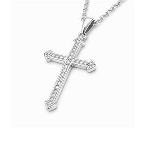 Aurora Sterling Silver Cubic Zirconia Cross Necklace, a religious jewelry piece with sparkling stones, chain not included.